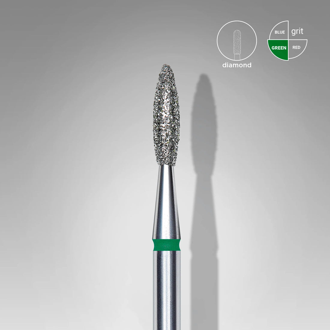 Embout diamant « flamme », vert, diamètre tête 2.1 mm, partie active 8mm