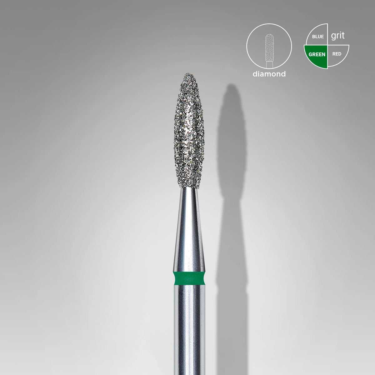 Embout diamant « flamme », vert, diamètre tête 2.1 mm, partie active 8mm