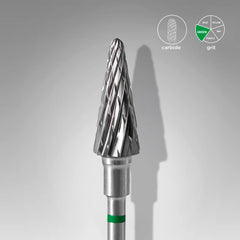Embout en carbure, «cône» vert, diamètre 6 mm, partie active 14 mm -Staleks Pro